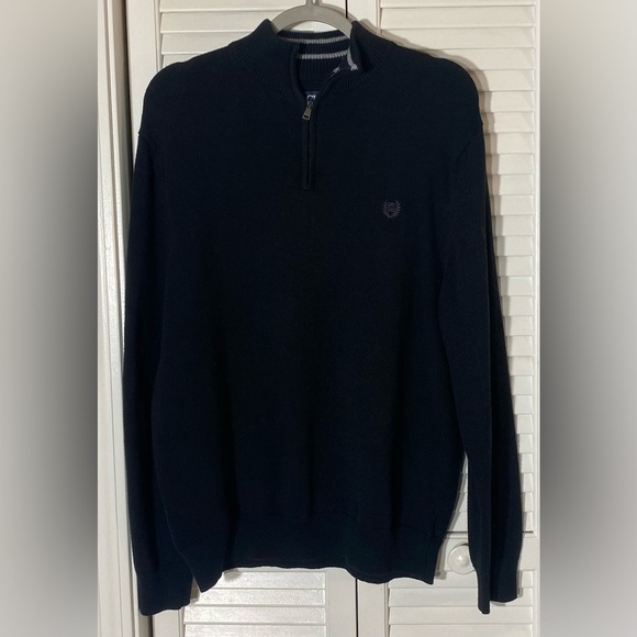 Chaps Pullover Sweater Size L Black 1/4 Zip Embroidered Logo - Picture 1 of 8